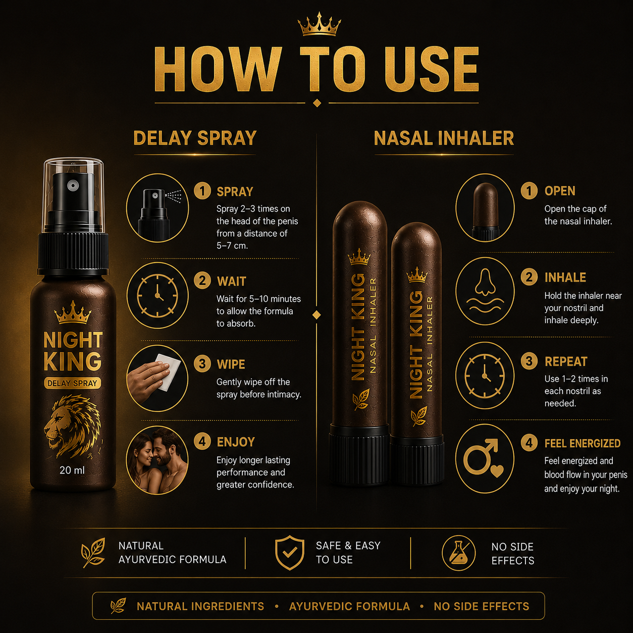Night King Spray + 2 Nasal Inhaler | 30 DAYS MONEY BACK GURANTEE