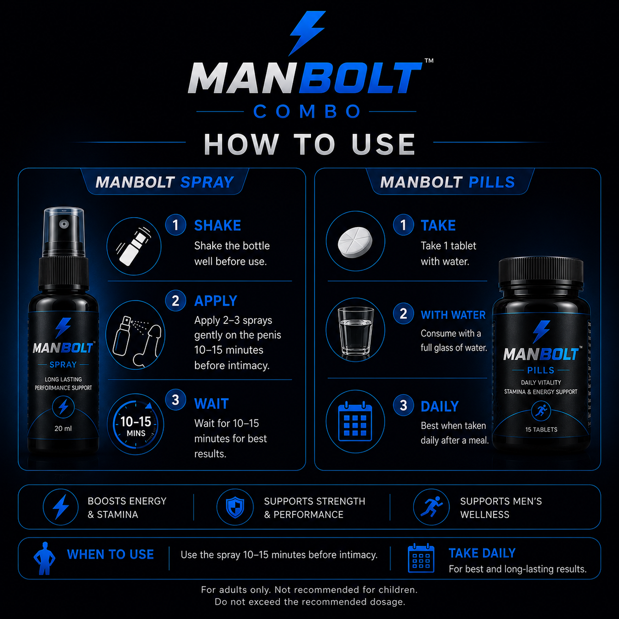 ManBolt Pills + Spray Combo | 30 DAYS MONEY BACK GURANTEE