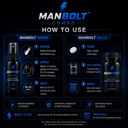 ManBolt Pills + Spray Combo | 30 DAYS MONEY BACK GURANTEE